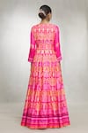 Shop_Samyukta Singhania_Pink Chiffon Embroidery Round Neck Foliage Print Anarkali With Dupatta _at_Aza_Fashions