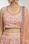 Shop_Samyukta Singhania_Cream Blouse And Lehenga Heavy Chinon Printed Floral V-neck Mughal Set _Online_at_Aza_Fashions