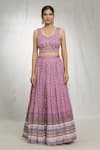 Samyukta Singhania_Purple Blouse And Lehenga Heavy Chinon Printed Geometric V-neck Set _Online_at_Aza_Fashions