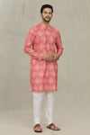 Buy_Arihant Rai Sinha_Red Soft Cotton Printed Bandhani And Foil Geometric Kurta _at_Aza_Fashions