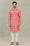 Arihant Rai Sinha_Red Soft Cotton Printed Bandhani And Foil Geometric Kurta _Online_at_Aza_Fashions