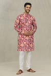 Buy_Arihant Rai Sinha_Red Soft Cotton Printed Floret And Foil & Kurta _at_Aza_Fashions