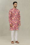 Buy_Arihant Rai Sinha_Red Soft Cotton Printed Floret And Foil & Kurta _Online_at_Aza_Fashions