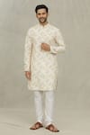 Buy_Arihant Rai Sinha_White Cotton Printed And Embroidered Leaf & Thread Work Kurta _at_Aza_Fashions