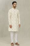 Buy_Arihant Rai Sinha_White Cotton Printed And Embroidered Leaf & Thread Work Kurta _Online_at_Aza_Fashions