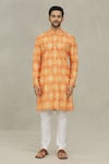 Arihant Rai Sinha_Orange Soft Cotton Printed Bandhani And Foil Geometric Kurta_Online_at_Aza_Fashions