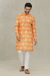 Shop_Arihant Rai Sinha_Orange Soft Cotton Printed Bandhani And Foil Geometric Kurta_Online_at_Aza_Fashions