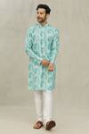 Buy_Arihant Rai Sinha_Blue Jacquard Tribal Jaal Print Kurta _at_Aza_Fashions