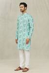 Buy_Arihant Rai Sinha_Blue Jacquard Tribal Jaal Print Kurta _Online_at_Aza_Fashions