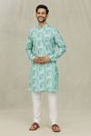 Shop_Arihant Rai Sinha_Blue Jacquard Tribal Jaal Print Kurta _Online_at_Aza_Fashions