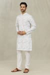 Shop_Arihant Rai Sinha_White Cotton Embroidery Foliage Print Kurta _Online_at_Aza_Fashions