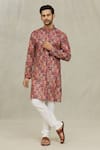 Buy_Arihant Rai Sinha_Red Soft Cotton Printed Miniature Leaf And Foil Kurta _at_Aza_Fashions