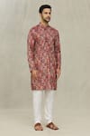 Buy_Arihant Rai Sinha_Red Soft Cotton Printed Miniature Leaf And Foil Kurta _Online_at_Aza_Fashions