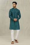 Buy_Arihant Rai Sinha_Blue Jacquard Printed Floral Checkered Bandhani Kurta _at_Aza_Fashions