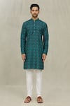 Arihant Rai Sinha_Blue Jacquard Printed Floral Checkered Bandhani Kurta _Online_at_Aza_Fashions