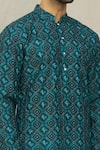 Arihant Rai Sinha_Blue Jacquard Printed Floral Checkered Bandhani Kurta _at_Aza_Fashions