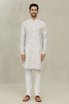 Arihant Rai Sinha Cream Cotton Embroidery Moroccan Tile Print Kurta Online at Aza Fashions Arihant Rai Sinha_Cream Cotton Embroidery Moroccan Tile Print Kurta _Online_at_Aza_Fashions