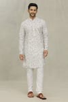 Buy_Arihant Rai Sinha_Cream Kurta Cotton Printed Geometric Set _at_Aza_Fashions