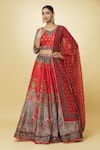 Buy_Samyukta Singhania_Multi Color Lehenga Raw Silk Digital Printed Mughal Floral V Neck Set _at_Aza_Fashions