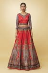 Buy_Samyukta Singhania_Multi Color Lehenga Raw Silk Digital Printed Mughal Floral V Neck Set _Online_at_Aza_Fashions