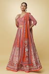 Shop_Samyukta Singhania_Multi Color Lehenga Raw Silk Digital Printed Bird V Neck Madhubani Set _Online_at_Aza_Fashions