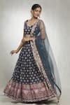 Buy_Samyukta Singhania_Blue Blouse And Lehenga Heavy Chinon Printed Floral Butti V-neck Set _Online_at_Aza_Fashions