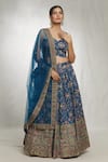 Buy_Samyukta Singhania_Blue Blouse And Lehenga Heavy Chinon Printed Floral Jaal V-neck Set _at_Aza_Fashions