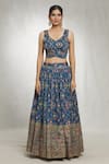 Samyukta Singhania_Blue Blouse And Lehenga Heavy Chinon Printed Floral Jaal V-neck Set _Online_at_Aza_Fashions