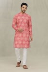 Buy_Arihant Rai Sinha_Red Kurta Soft Cotton Foil Printed Bandhani Set_at_Aza_Fashions