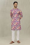 Buy_Arihant Rai Sinha_Purple Kurta Soft Cotton Foil Printed Botanical Set _at_Aza_Fashions