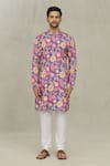 Arihant Rai Sinha_Purple Kurta Soft Cotton Foil Printed Botanical Set _Online_at_Aza_Fashions