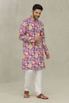 Buy_Arihant Rai Sinha_Purple Kurta Soft Cotton Foil Printed Botanical Set _Online_at_Aza_Fashions