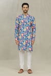 Arihant Rai Sinha_Blue Kurta Soft Cotton Foil Printed Flower Set_Online_at_Aza_Fashions