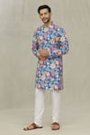 Buy_Arihant Rai Sinha_Blue Kurta Soft Cotton Foil Printed Flower Set_Online_at_Aza_Fashions