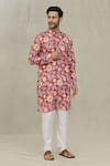 Buy_Arihant Rai Sinha_Red Kurta Soft Cotton Foil Printed Florette Set _at_Aza_Fashions