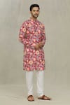 Shop_Arihant Rai Sinha_Red Kurta Soft Cotton Foil Printed Florette Set _Online_at_Aza_Fashions