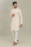 Buy_Arihant Rai Sinha_White Kurta Cotton Printed Leaf Thread Work Set _at_Aza_Fashions