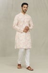 Buy_Arihant Rai Sinha_White Kurta Cotton Printed Leaf Thread Work Set _Online_at_Aza_Fashions