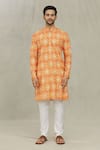 Arihant Rai Sinha_Orange Kurta Soft Cotton Printed Bandhej Set_Online_at_Aza_Fashions