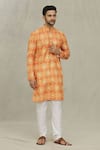 Buy_Arihant Rai Sinha_Orange Kurta Soft Cotton Printed Bandhej Set_Online_at_Aza_Fashions