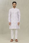 Arihant Rai Sinha_White Kurta Cotton Printed Leaf Set _Online_at_Aza_Fashions