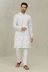 Buy_Arihant Rai Sinha_White Kurta Cotton Printed Chevron Set _at_Aza_Fashions