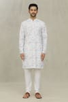 Arihant Rai Sinha_White Kurta Cotton Printed Chevron Set _Online_at_Aza_Fashions