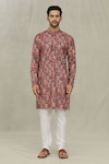 Arihant Rai Sinha_Red Kurta Soft Cotton Printed Miniature Set_Online_at_Aza_Fashions