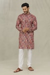 Buy_Arihant Rai Sinha_Red Kurta Soft Cotton Printed Miniature Set_Online_at_Aza_Fashions