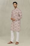 Buy_Arihant Rai Sinha_Brown Kurta Jacquard Printed Stripe Set _at_Aza_Fashions