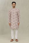 Arihant Rai Sinha_Brown Kurta Jacquard Printed Stripe Set _Online_at_Aza_Fashions