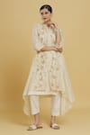 Buy_Jajobaa_Cream Chanderi Embroidered Leaf Mandarin Tunic  _at_Aza_Fashions