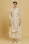 Jajobaa_Cream Chanderi Embroidered Leaf Mandarin Tunic  _Online_at_Aza_Fashions