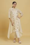 Buy_Jajobaa_Cream Chanderi Embroidered Leaf Mandarin Tunic  _Online_at_Aza_Fashions